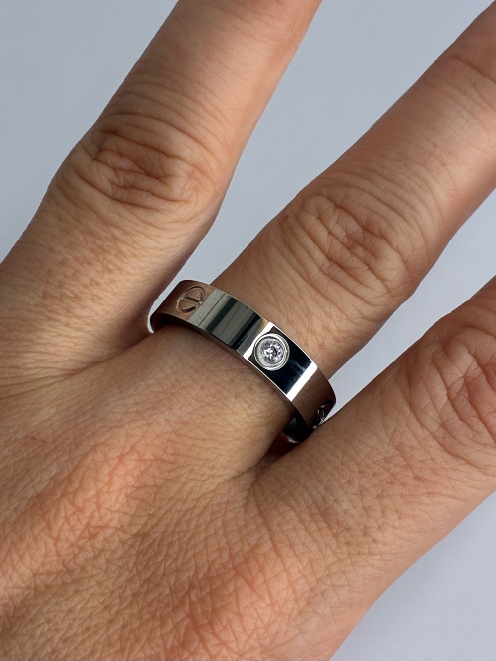 Vintage Classic Silver Band Ring with Clear Stone - Size 9